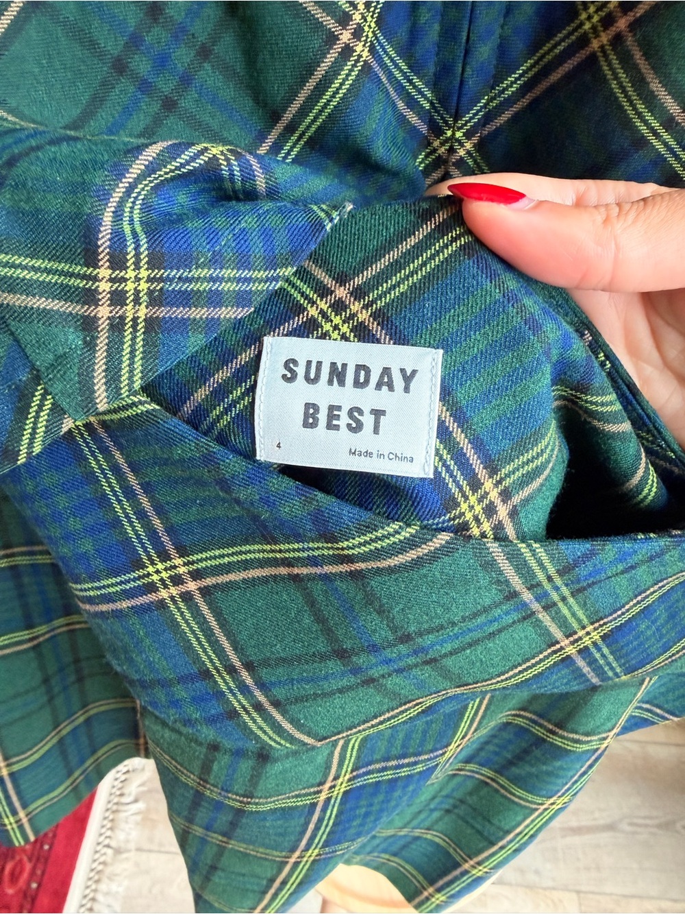 Aritzia Green & Navy Plaid Short Sleeve Button Down and Mini Skirt - Picture 4 of 4